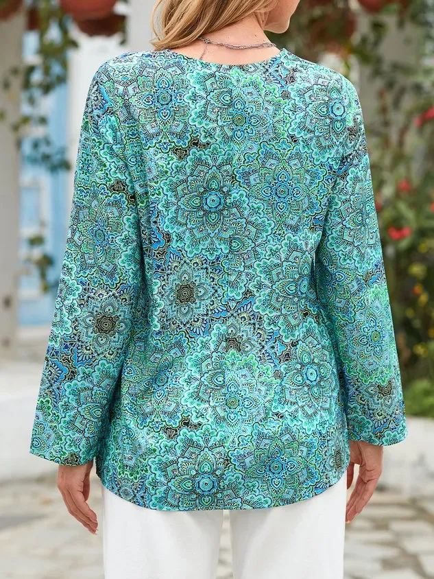 V Neck Floral Vacation Casual T-Shirt/Tee