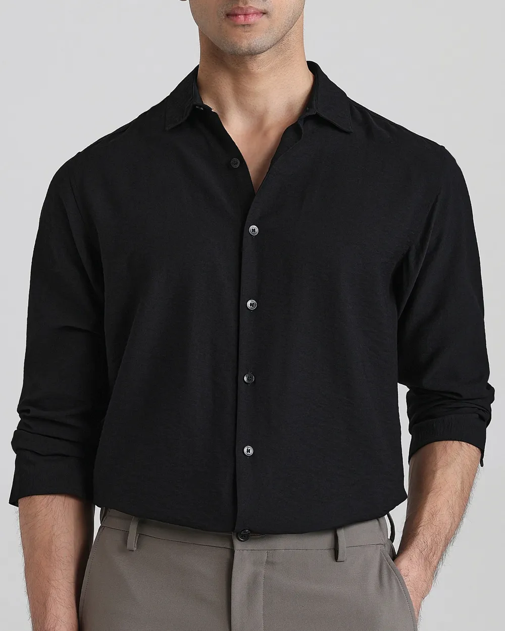 Leisure Simple Comfortable Slim-Fit Breathable Black Shirt