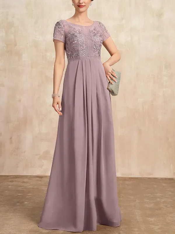 A-line Scoop Neck Floor-length Chiffon And Lace Maxi Dress
