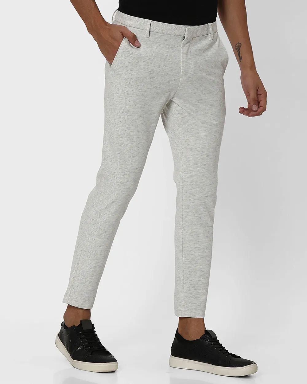 Classic Versatile Slim-Fit Straight-Leg Light Grey Trousers