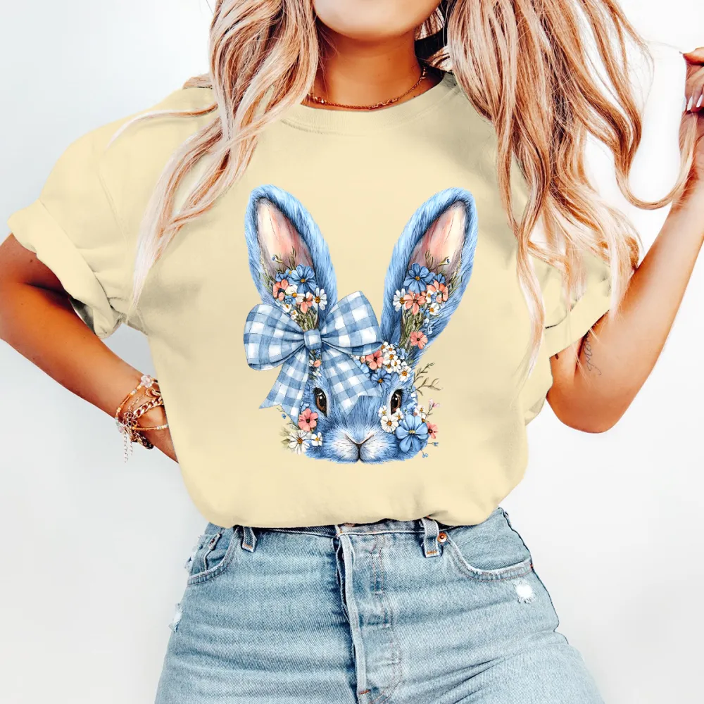 Happy Easter Printed Round Neck Short Sleeve T-Shirt