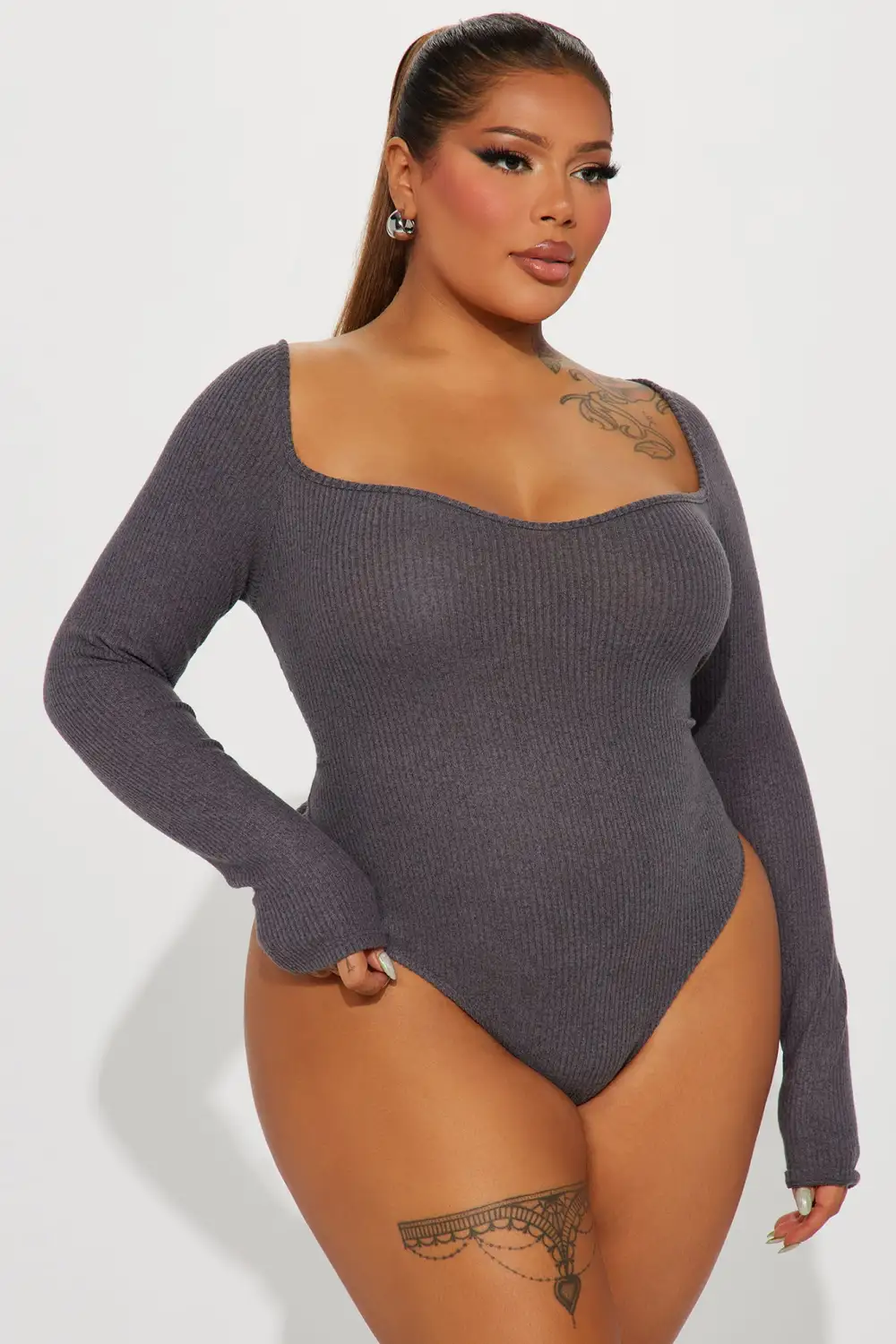 Call You Back Bodysuit - Charcoal