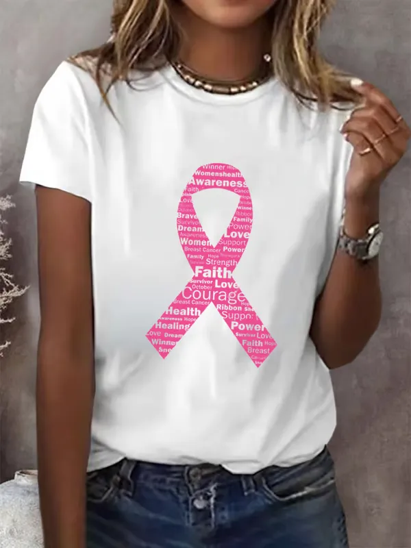 Women'S T-Shirt Women'S Breast Cancer Awareness Printed T-Shirt Pure Cotton Printed Round Neck Short Sleeve