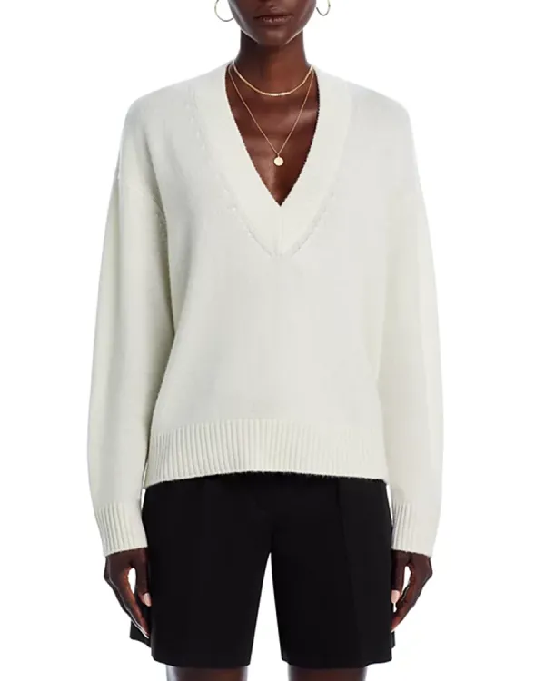 Cashmere Drop Shoulder V-neck Sweater