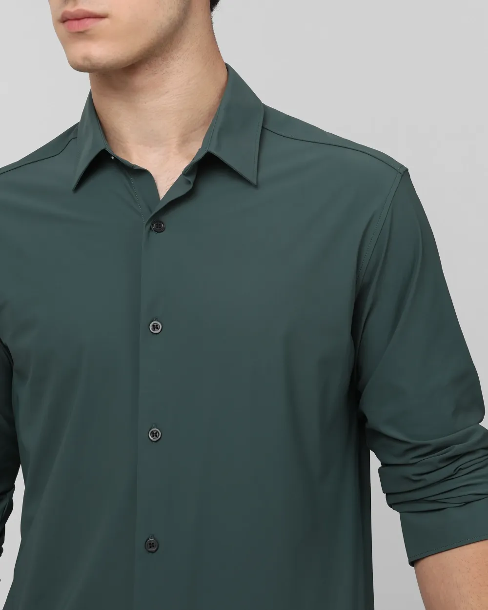 Leisure Soft And Comfortable Slim-Fit Dark Green Shirt