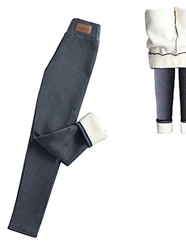 Women‘s Fleece Lineds Leggings Warm Micro-elastic High Waist Basic Casual Daily Black Gray S M Fall & Winter