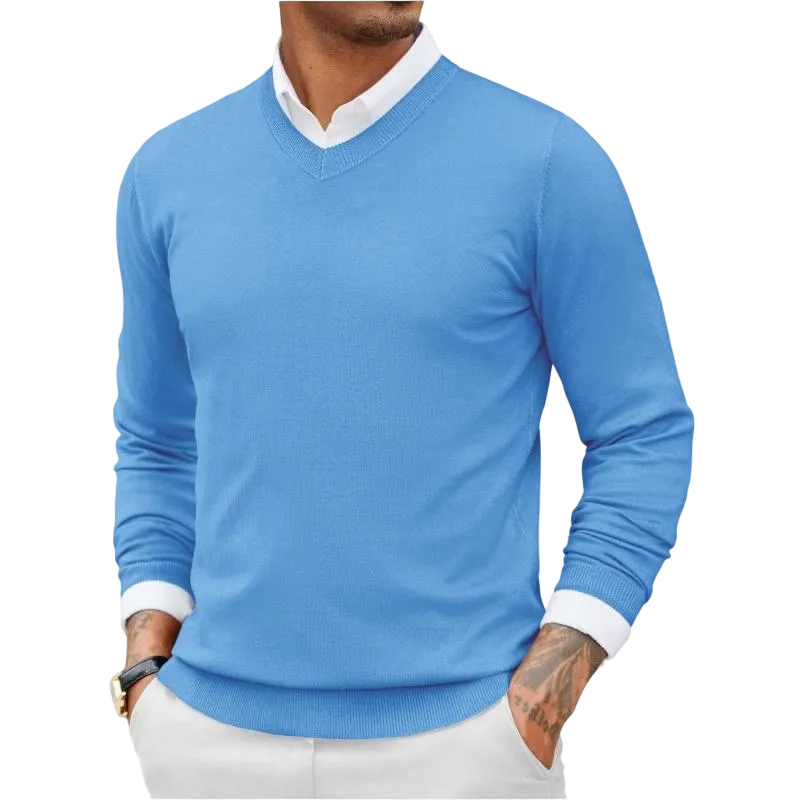 Men's Ribbed V-neck Casual Knit Sweater