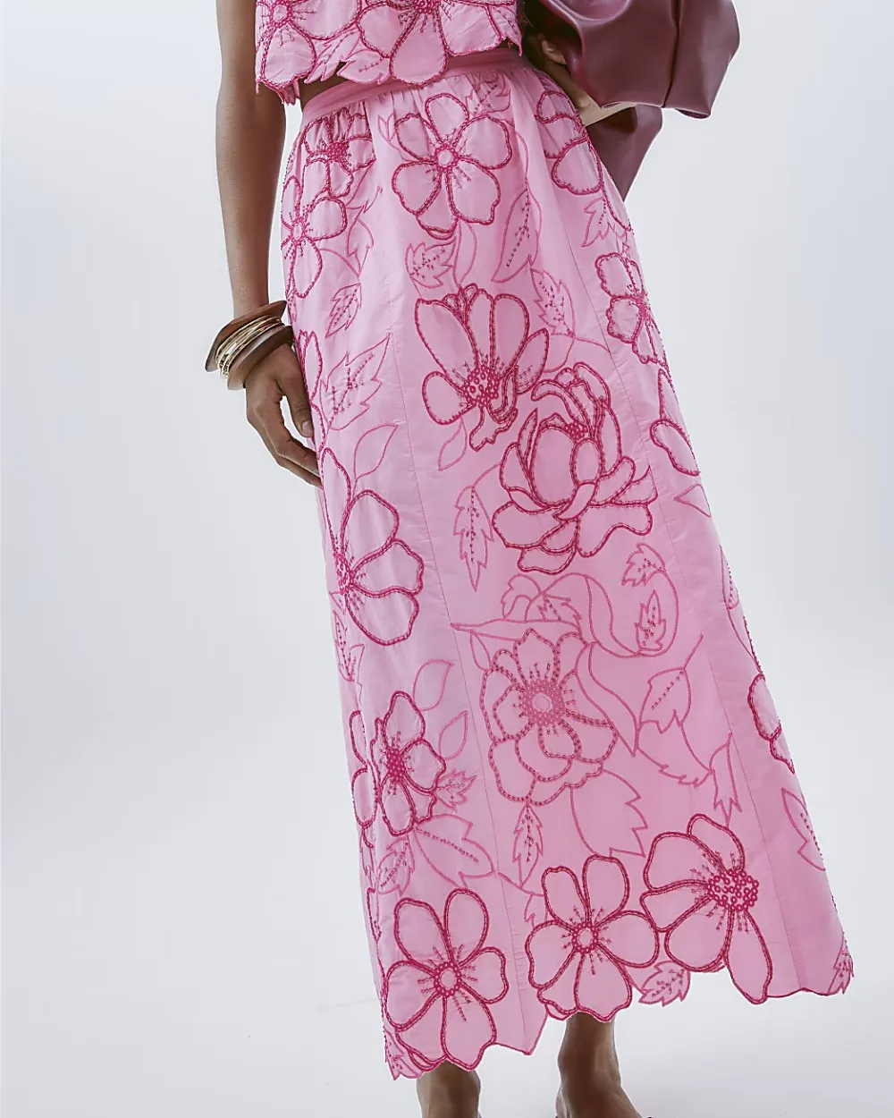 Pink Floral Cotton Breathable Women's Skirts