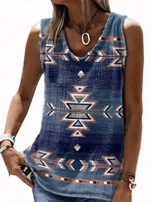 Women Sleeveless U-neck Floral Printed Graphic Top