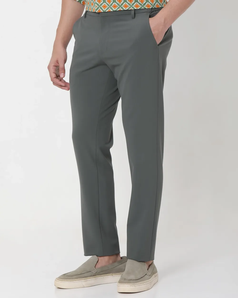 Classic Versatile Soft Slim-Fit Straight-Leg Olive Trousers