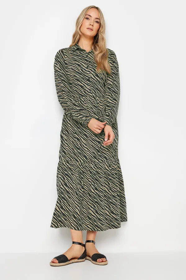 LTS Tall Black Zebra Print Tiered Maxi Dress