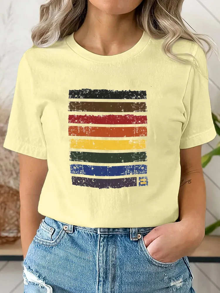 Rainbow Pride Ringer Tank Top Tee Pure Cotton Round-Neck Short-Sleeved Top