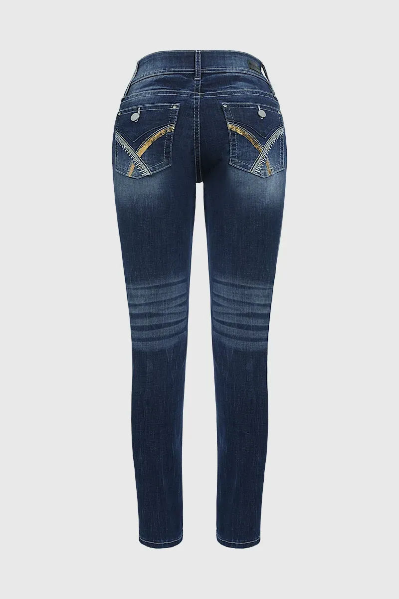 Button Front Mid Waist Skinny Jeans