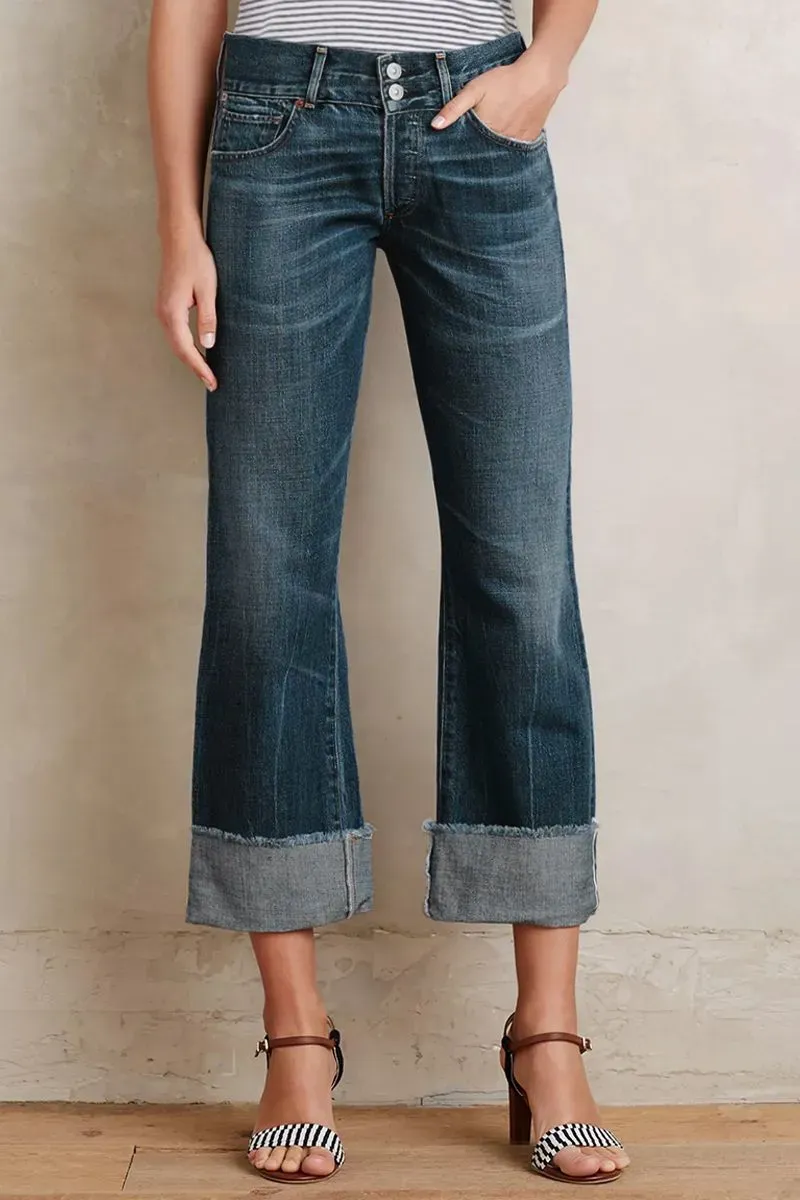 Cuff Hem Low Rise Wide Leg Jeans