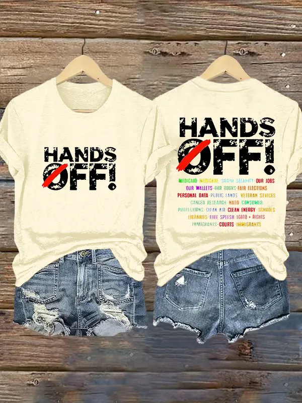 Women'S T-Shirt Women'S Hands Off Protest Printed Casual T-Shirt Colorful Letter-Printed Cotton Short Sleeve