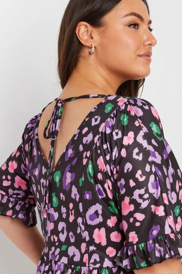 YOURS Curve Black Animal Print Smock Midi Dress