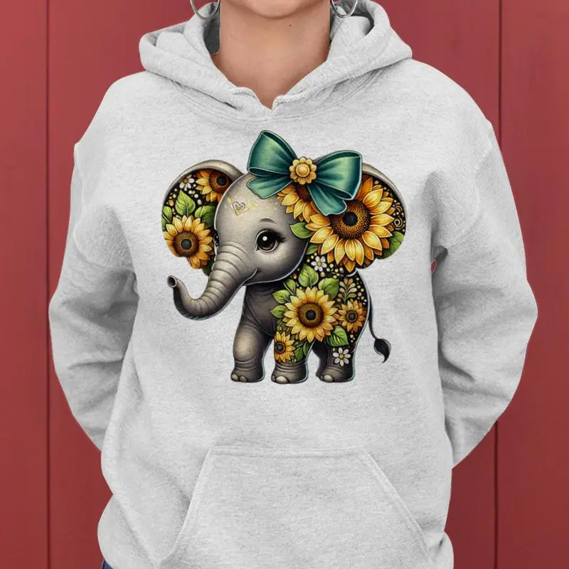 Flower Elephant Sunflower Flower Bow Graphic Girls Women Hoodie