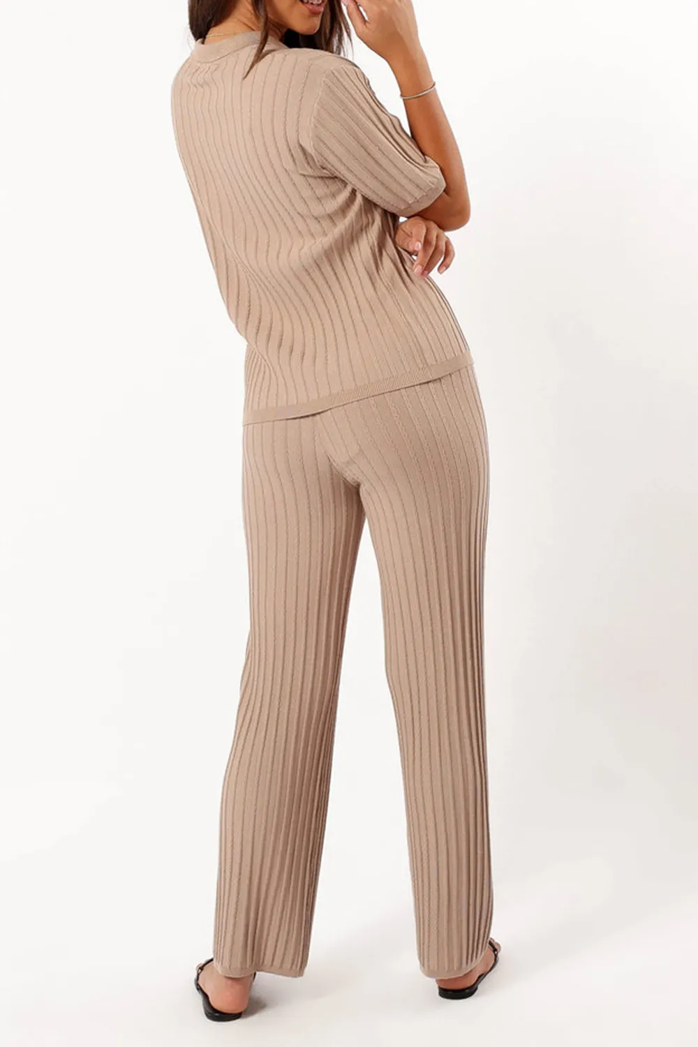 BEIGE VERTICAL STRIPES RIBBED PANT
