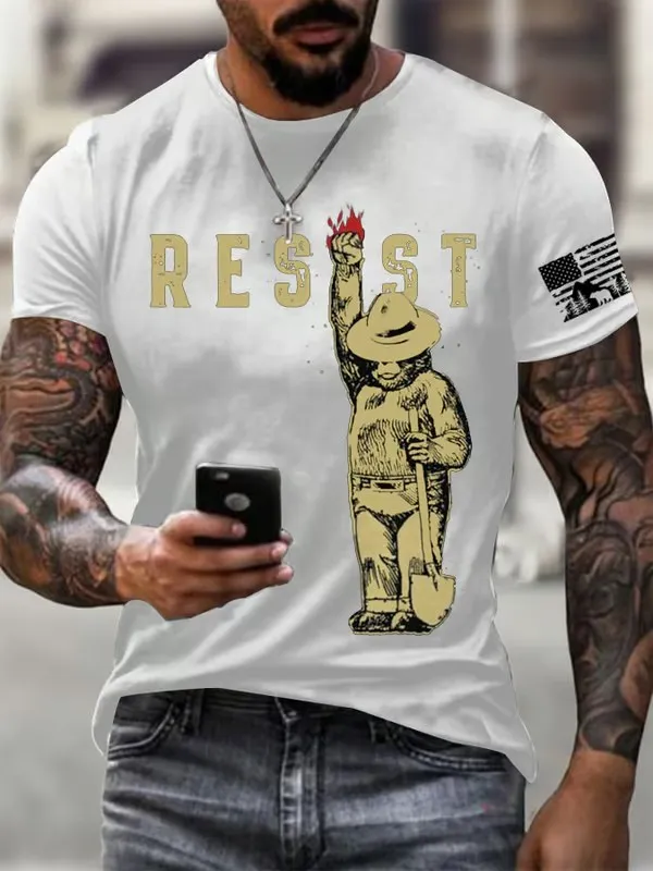 Men'S T-Shirt Protect Our National Park Printed Crewneck T-Shirt Pure Cotton Printed T-Shirt