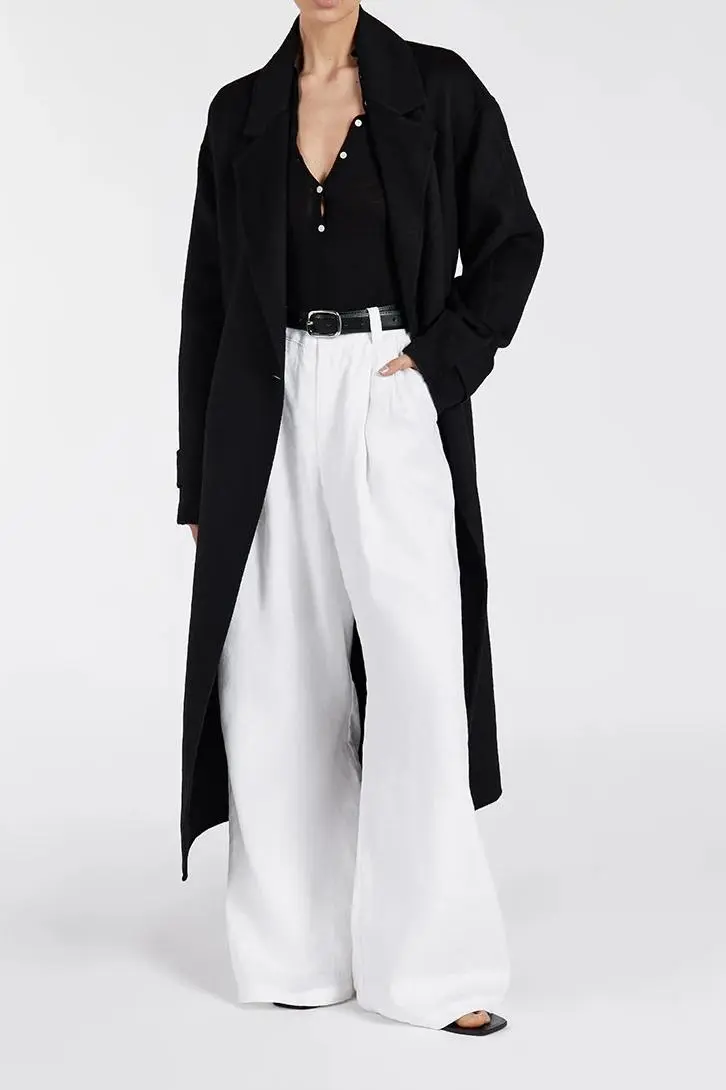 BLACK WOOL WRAP COAT
