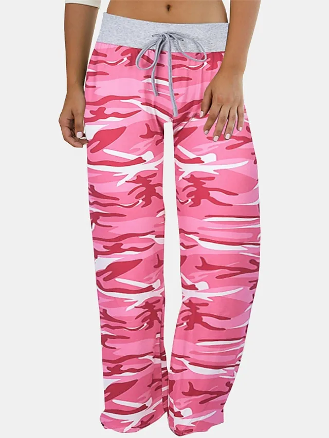 Women's Loungewear Bottom Nighty Camo Comfort Sport Home Cotton Long Pant Spring Summer Blue Purple