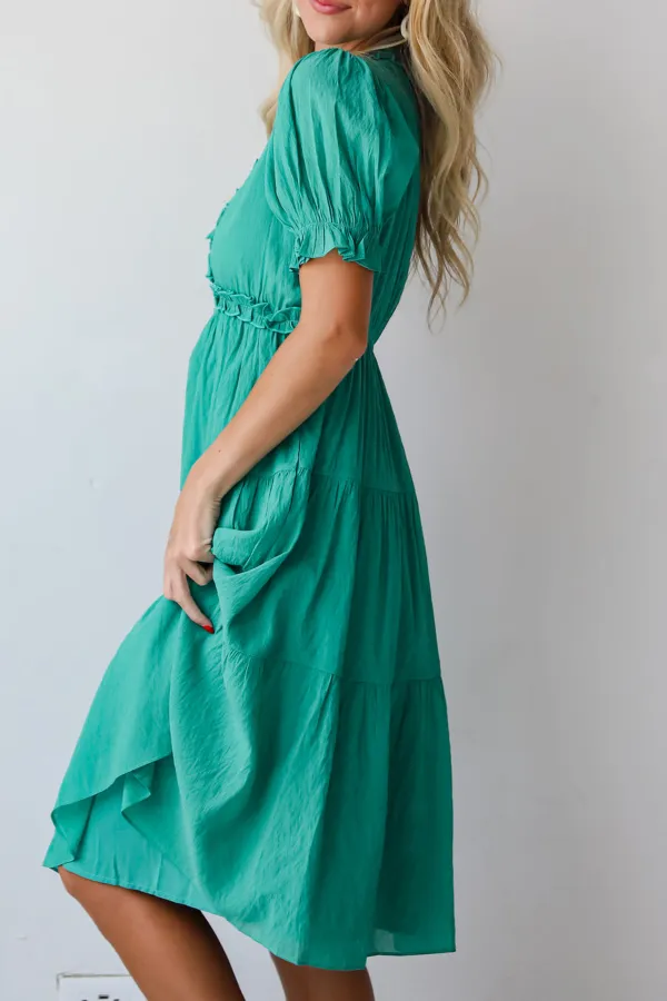 Exquisite Potential Green Tiered Midi Dress