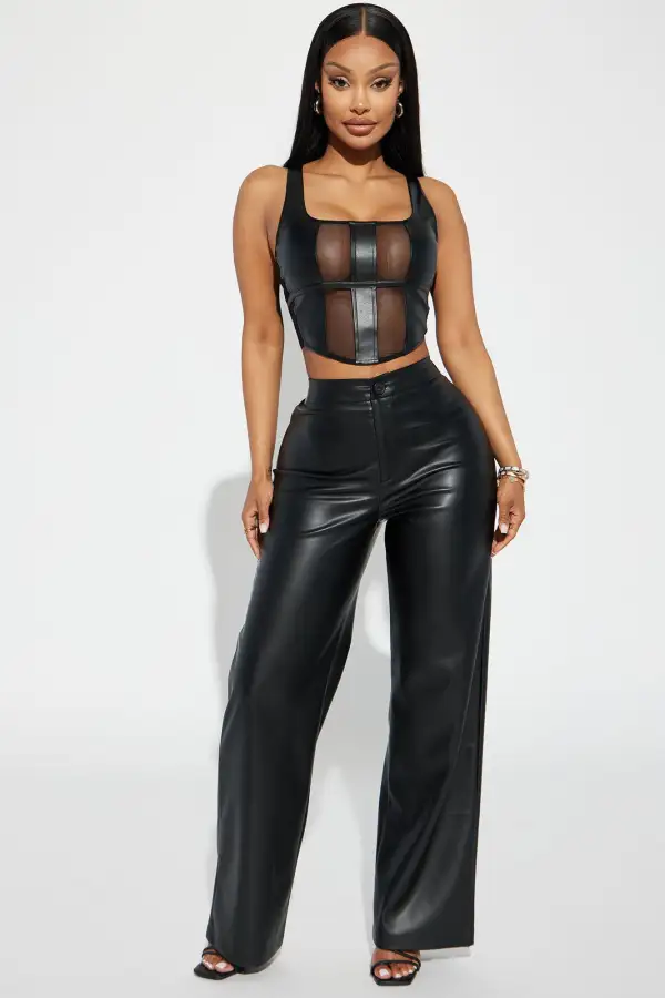 Favorite Game Faux Leather Top - Black