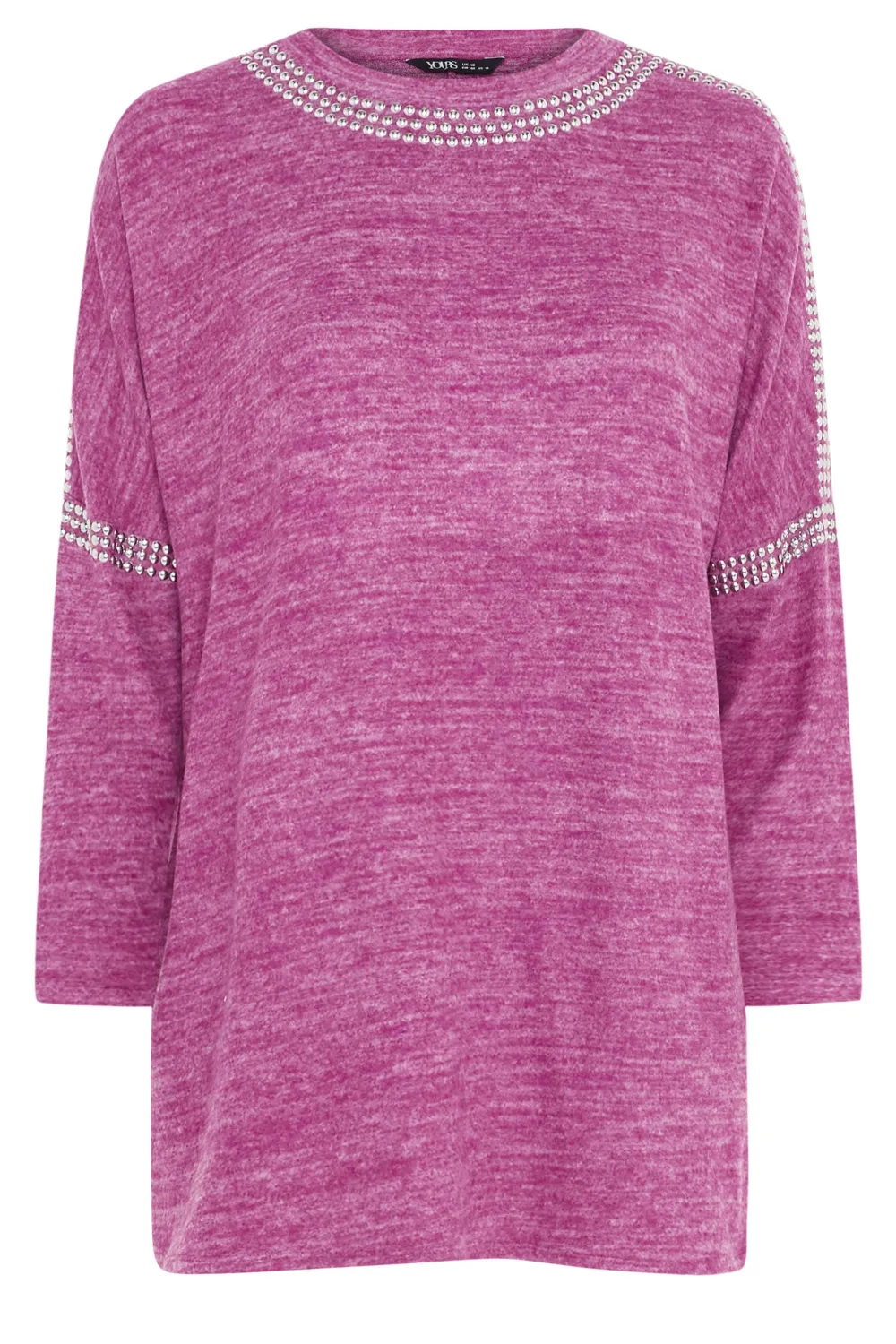YOURS Curve Purple Marl Stud Neckline Embellished Jumper