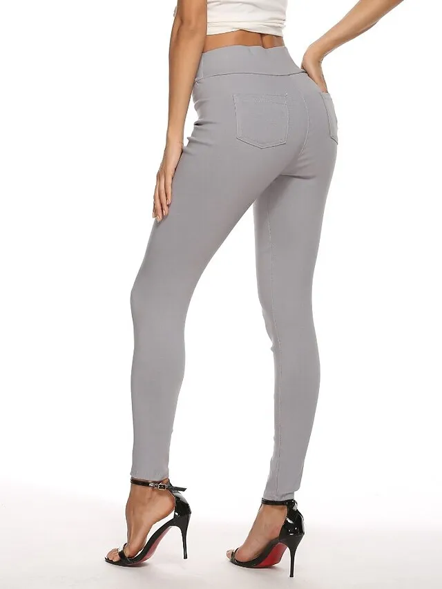 Women's High Waist Solid Leggings Wine Navy Blue Grey Fashion Classic Office Daily Stretchy Full Length Comfort Solid Color S M L XL XXL