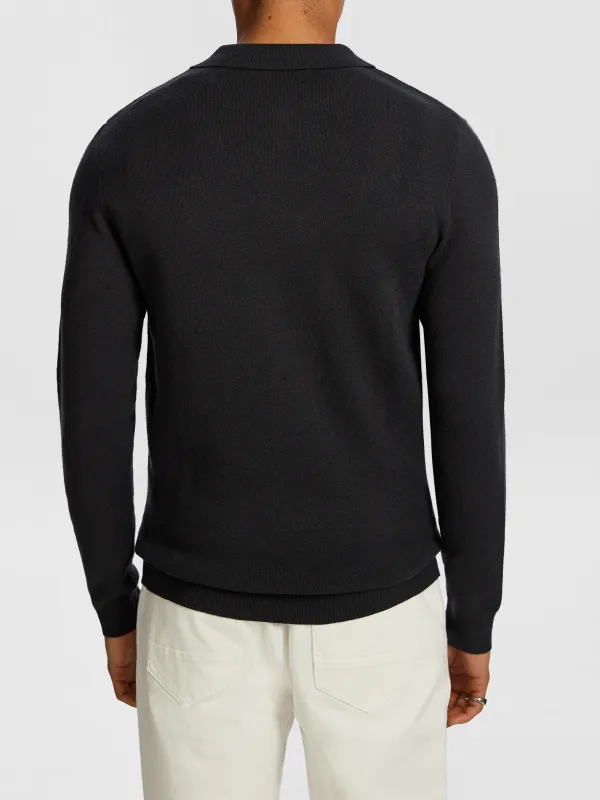 Charcoal Long Sleeve Knit Polo Shirt