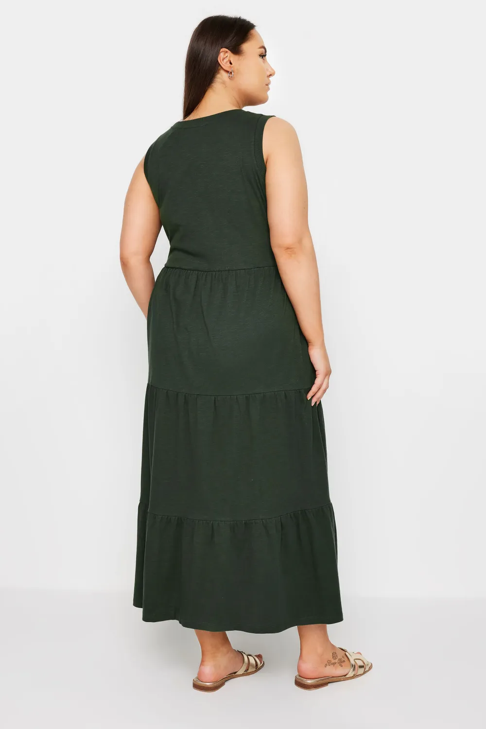 YOURS Curve Khaki Green Tiered Midaxi Dress