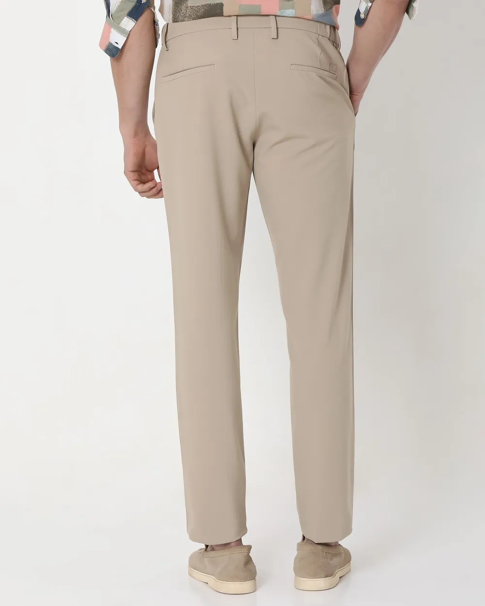 Classic Versatile Soft Slim-Fit Straight-Leg BeigeTrousers