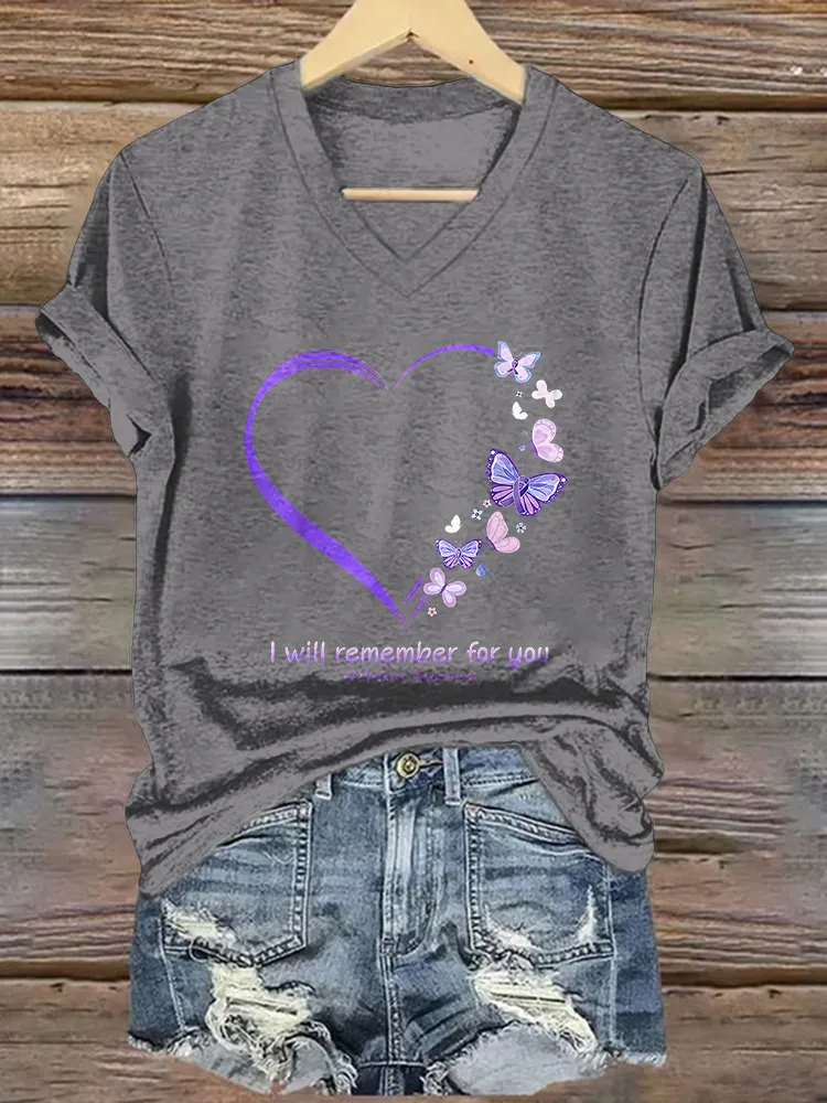 Women'S  I Will Remember For You  Alzheimer'S Awareness V-Neck T-Shirt