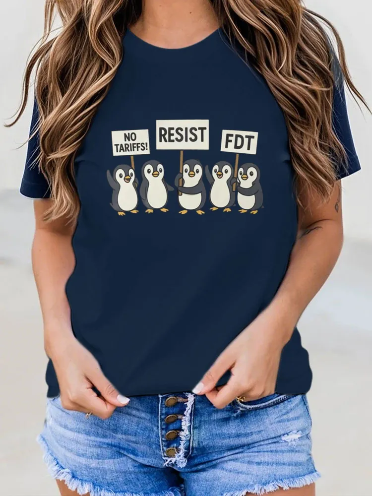 Penguins Against Tariffs Resist Fdt Anti Trump Funny Essential T-Shirt
