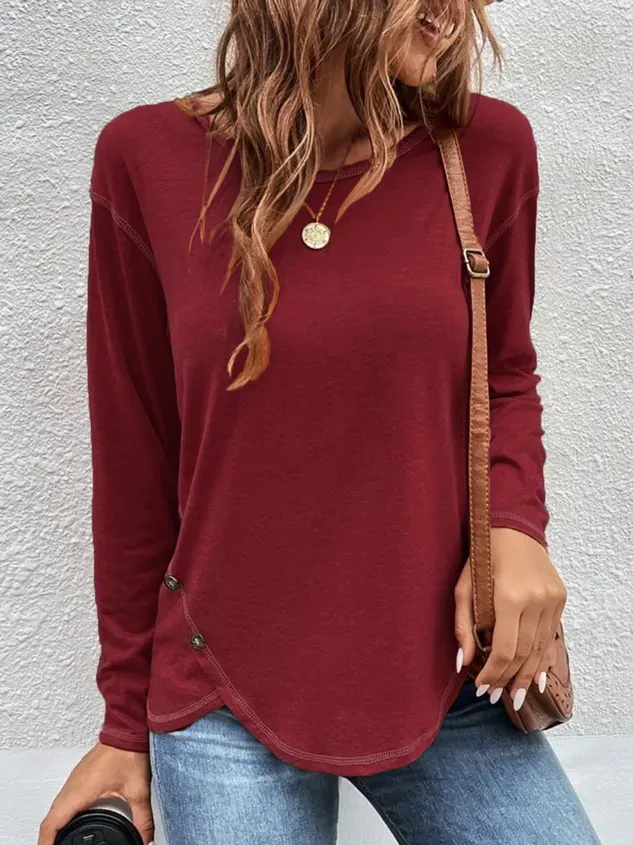 Plain Long Sleeve Casual T-Shirt