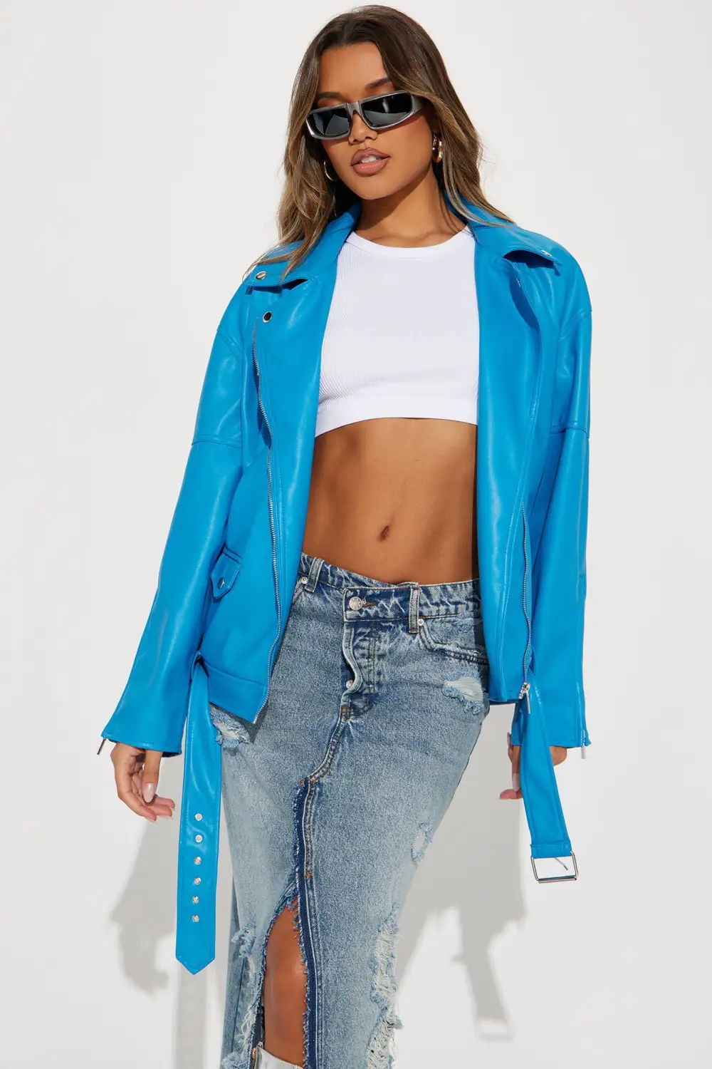 Big Rider Over Sized Faux Leather Moto - Blue PULL&BEAR in