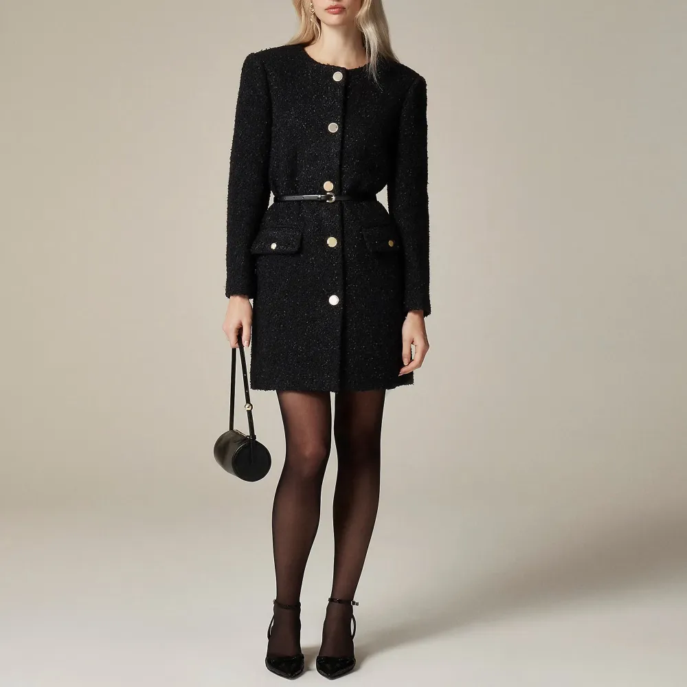 Collarless lady coat in textured tweed