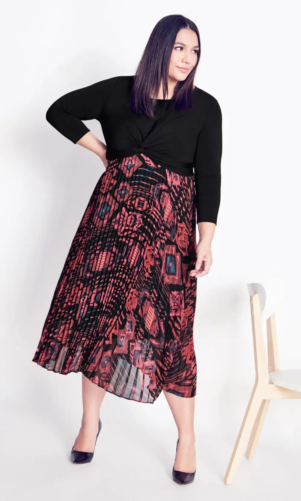 Evans Black & Pink Aztec Print Wrap Dress