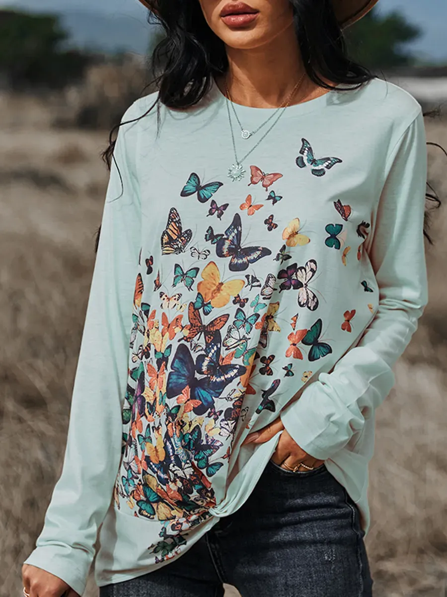 Long Sleeves Crew Neck Printed Casual T-shirt