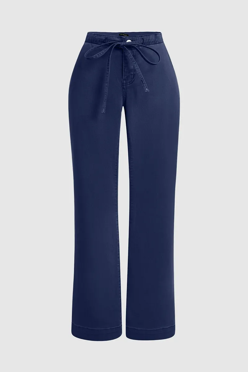 Drawstring Low Waist Wide Leg Jeans