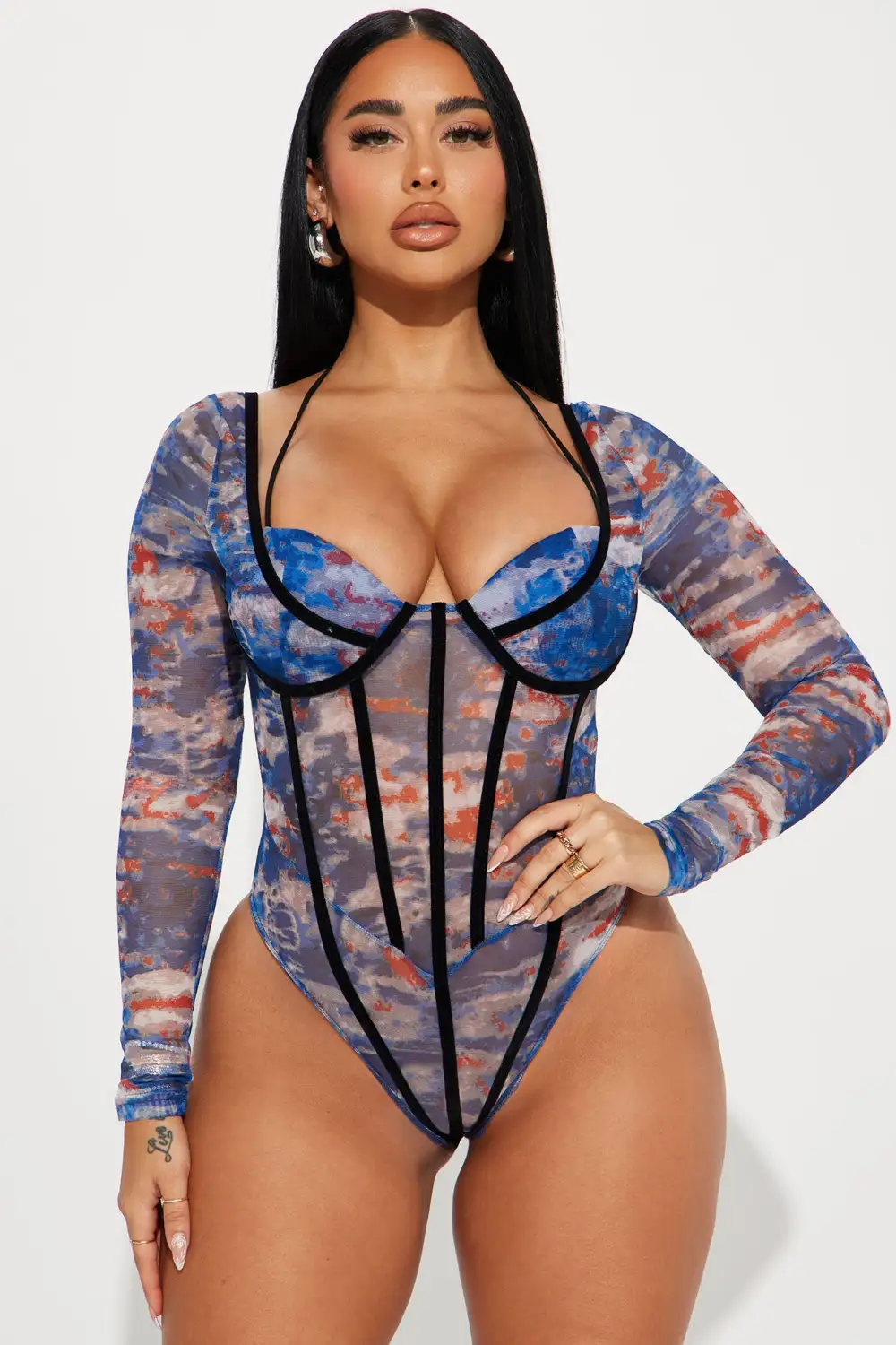 Out Of Touch Mesh Bodysuit - Blue/combo