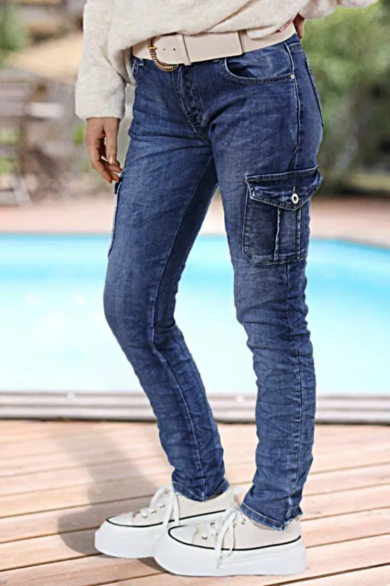 Flap Pocket Low Waist Skinny Cargo Jeans