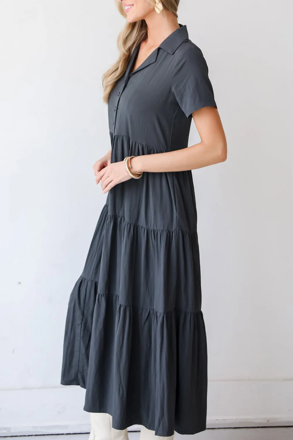 Stellar Sweetie Charcoal Tiered Maxi Dress