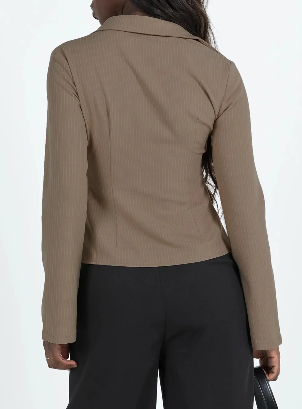 Black Pinstripe Cropped Button Up Shirt