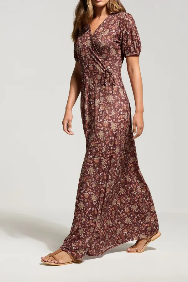 Orange Wrap Short Sleeves Maxi Dress