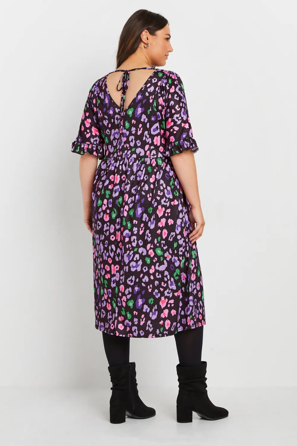 YOURS Curve Black Animal Print Smock Midi Dress