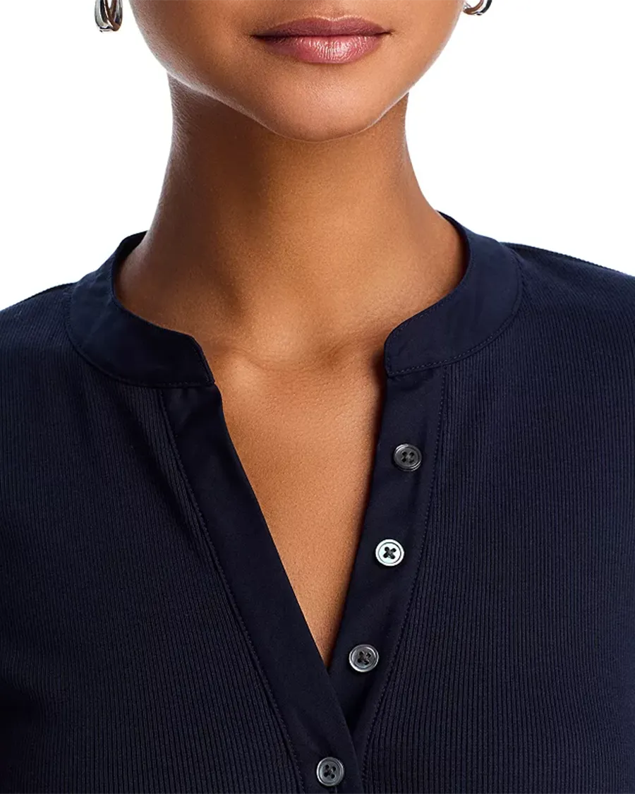 V-Neck Button Front Top