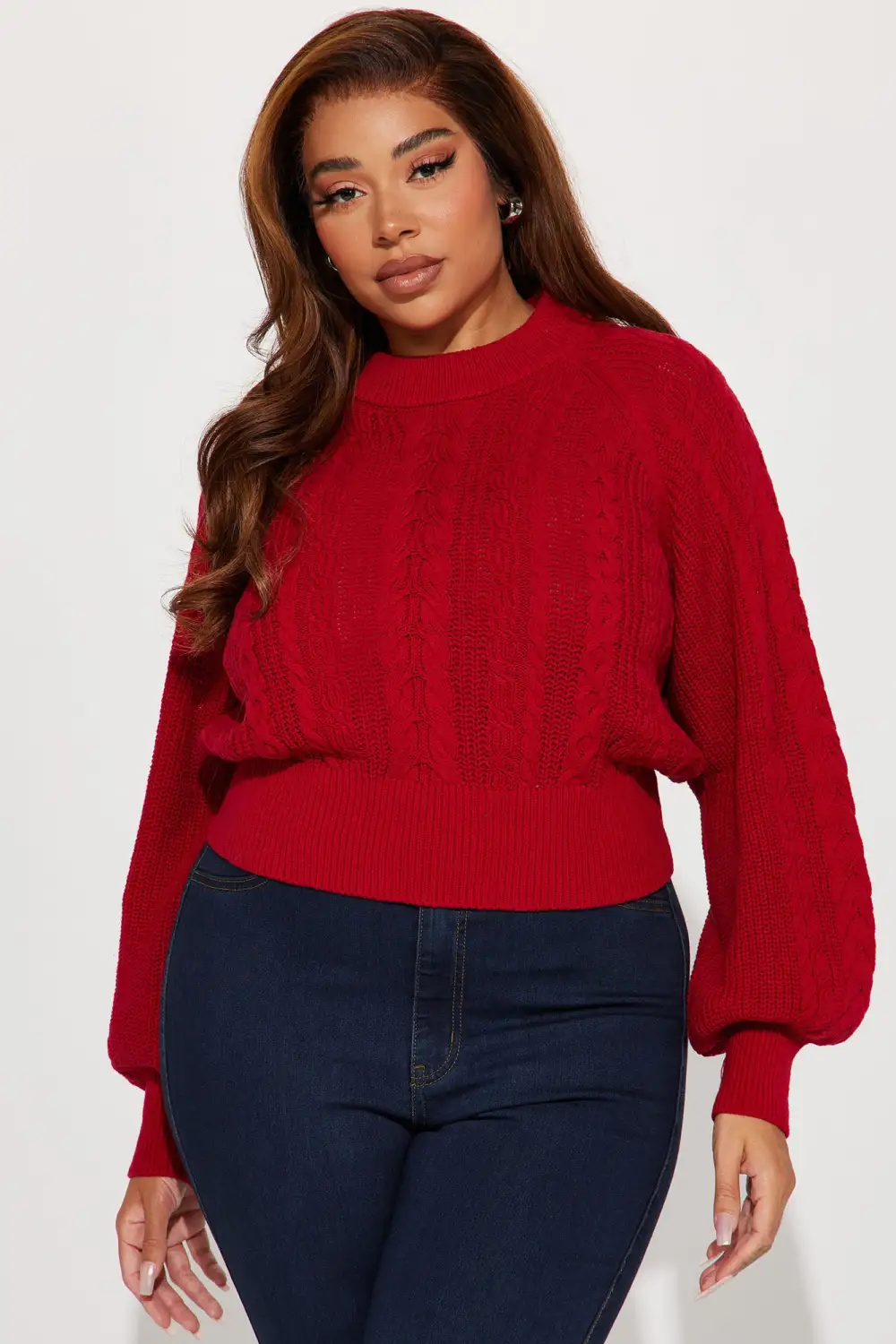 Melissa Cable Knit Cropped Sweater - Red