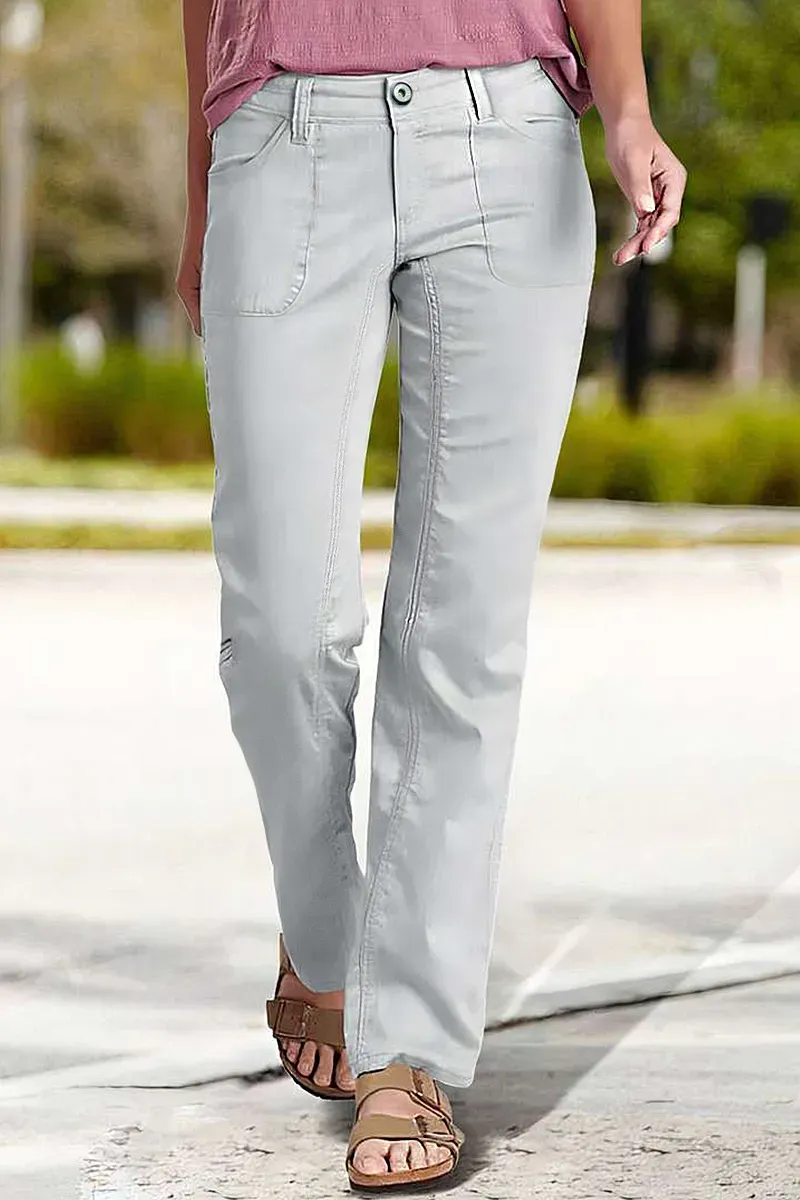 Zip Fly Mid Waist Straight Leg Pants