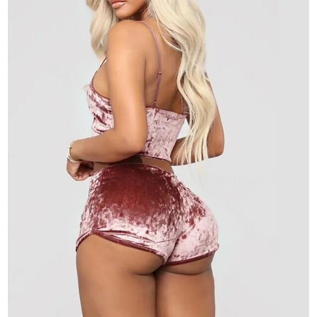 Women's Pajamas Sets Nighty 1 set Pure Color Simple Hot Retro Xmas Home Party Christmas Daily Spandex Gift Sleeveless Strap Top Shorts Basic Spring Summer Black Pink / Sexy